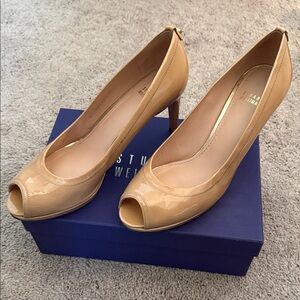 Stuart Weitzman Nude Peep-Toe Heels
